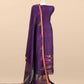 Purple Pure Linen Suit Fabric With Gold Zari Needle Jamdani Weaving Handmade On Loom