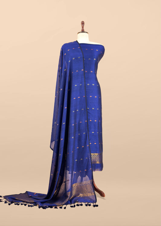Royal Blue Pure Silk Suit With Meenakari Zari Weaving