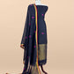 Black Pure Linen Suit Fabric With Gold Zari Needle Jamdani Weaving Handmade On Loom