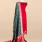 Red Handloom Silk Unstitched Suit Fabric With Hand Paint And Sonarupa Kadwa Weaving