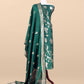 Emerald Green Handloom Raw Silk Unstitched Suit Fabric With Peonies Sonarupa Kadwa Weaving