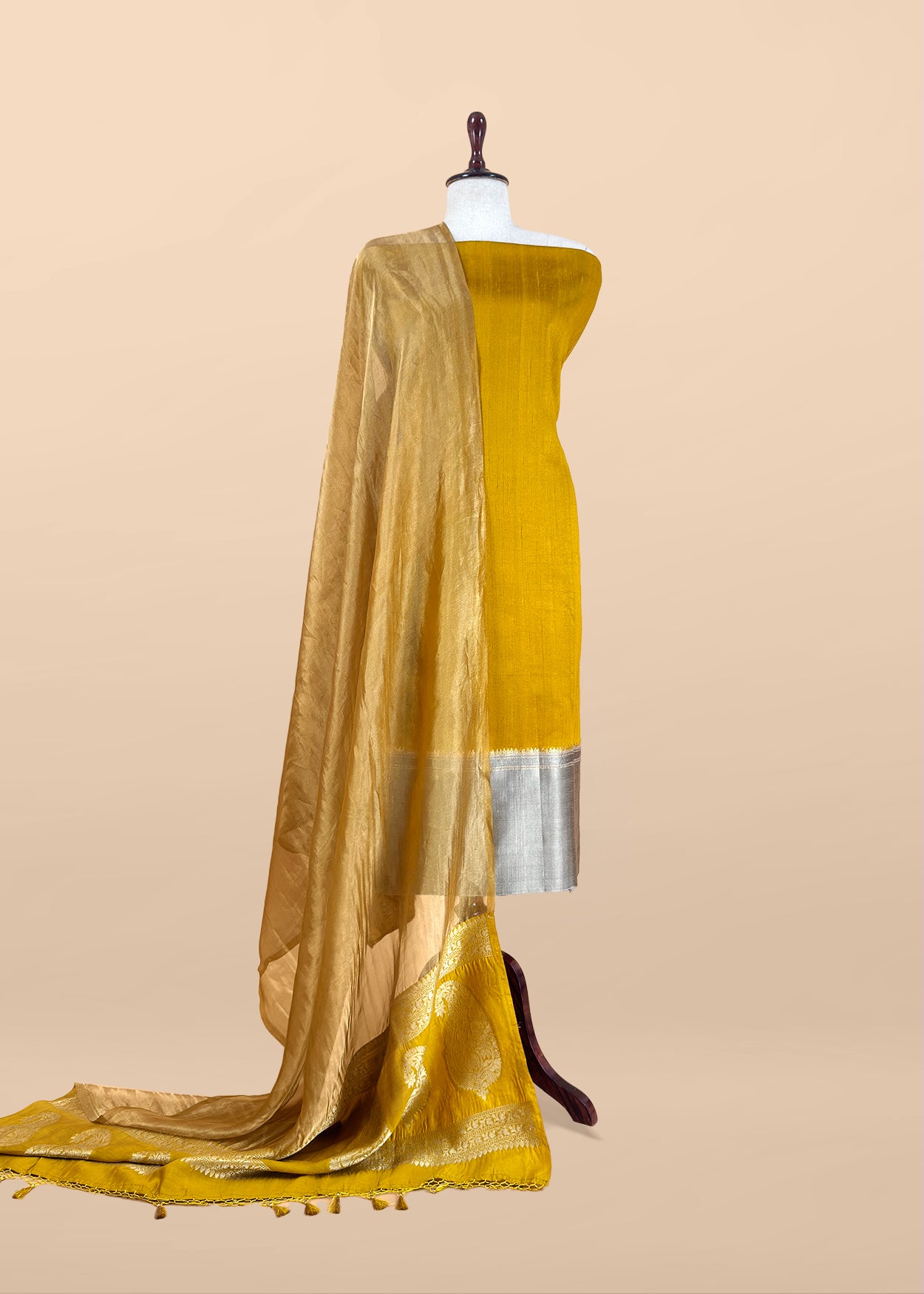 Goldan Yellow Handwoven Raw Silk Suit With Tissue Silk Dupatta