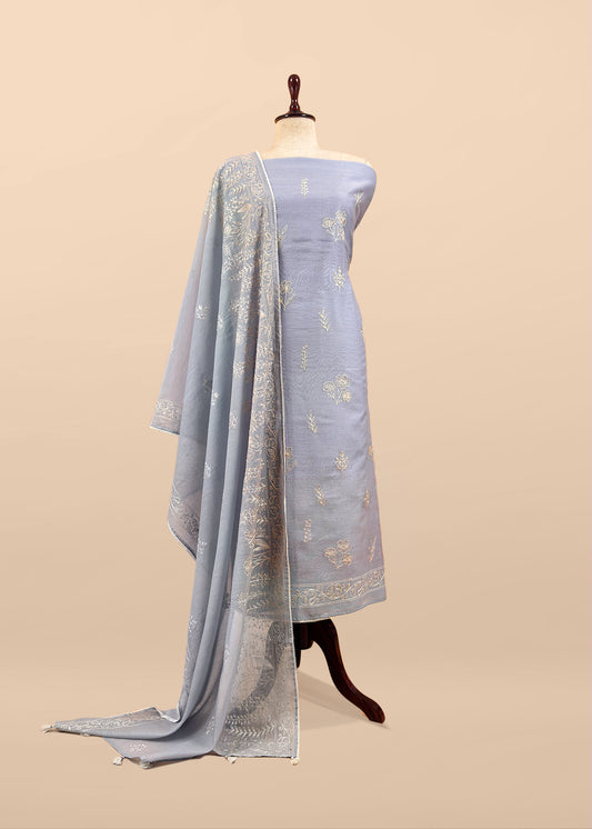 Lavender Premium Summers Handloom Mul Kurta With Resham Thread Embroidery