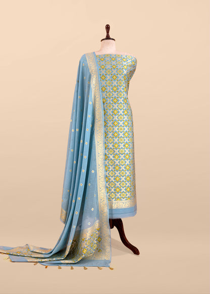 Blue Handloom Banarasi Suit With Paithani Weaving