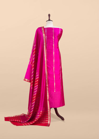 Kalasheel Luxe Handwoven Deep Pink And Saffron Banarasi Silk Suit With Zari Weaving