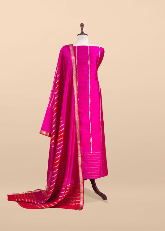 Kalasheel Luxe Handwoven Deep Pink And Saffron Banarasi Silk Suit With Zari Weaving