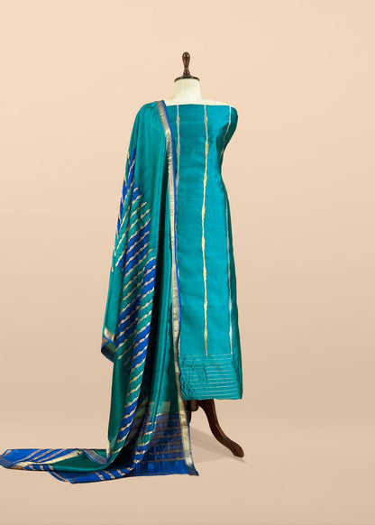 Kalasheel Luxe Handwoven Royal Blue And Saffron Banarasi Silk Suit With Zari Weaving