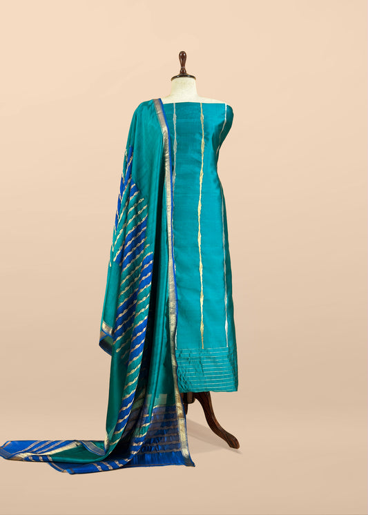Kalasheel Luxe Handwoven Royal Blue And Saffron Banarasi Silk Suit With Zari Weaving