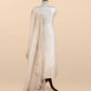 White Handwoven Puer Organza Suit With Resham Embroidery Work