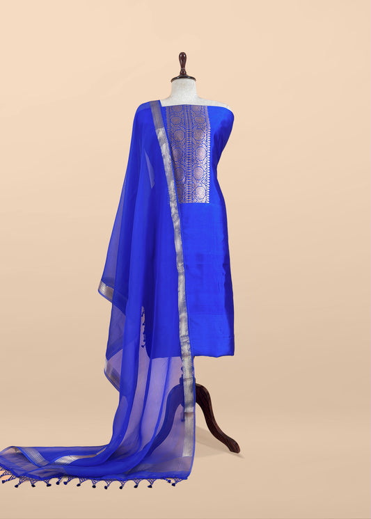 Mohini Blue Handloom Varanasi Silk Kurta And Kora Silk Dupatta With Kadwa Weaving