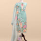 Light Blue Pastel Gardens Handloom Organza Embroidered Suit Set with 3d Applique Work