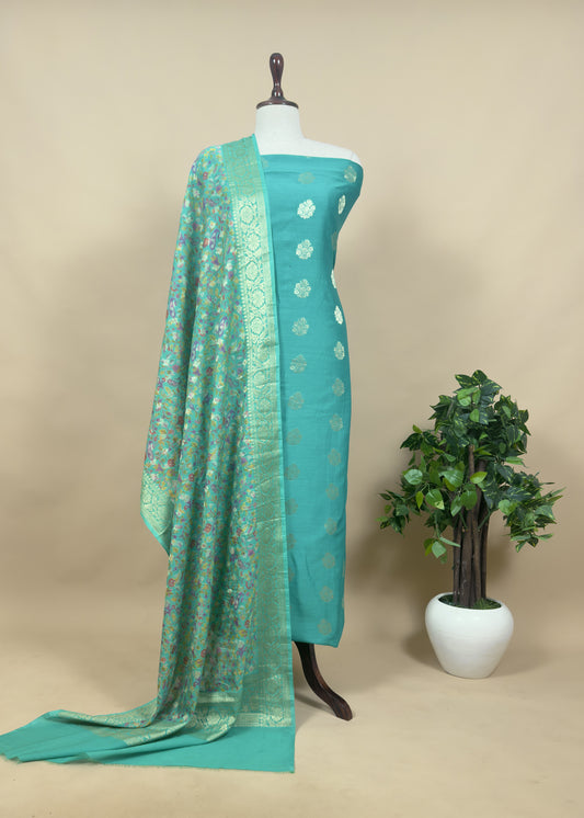 Green Banarasi Suit With Kalamkari Dupatta