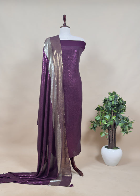 Classy Midnight Wine Sequin Jaal Pure Georgette Unstitched Suit