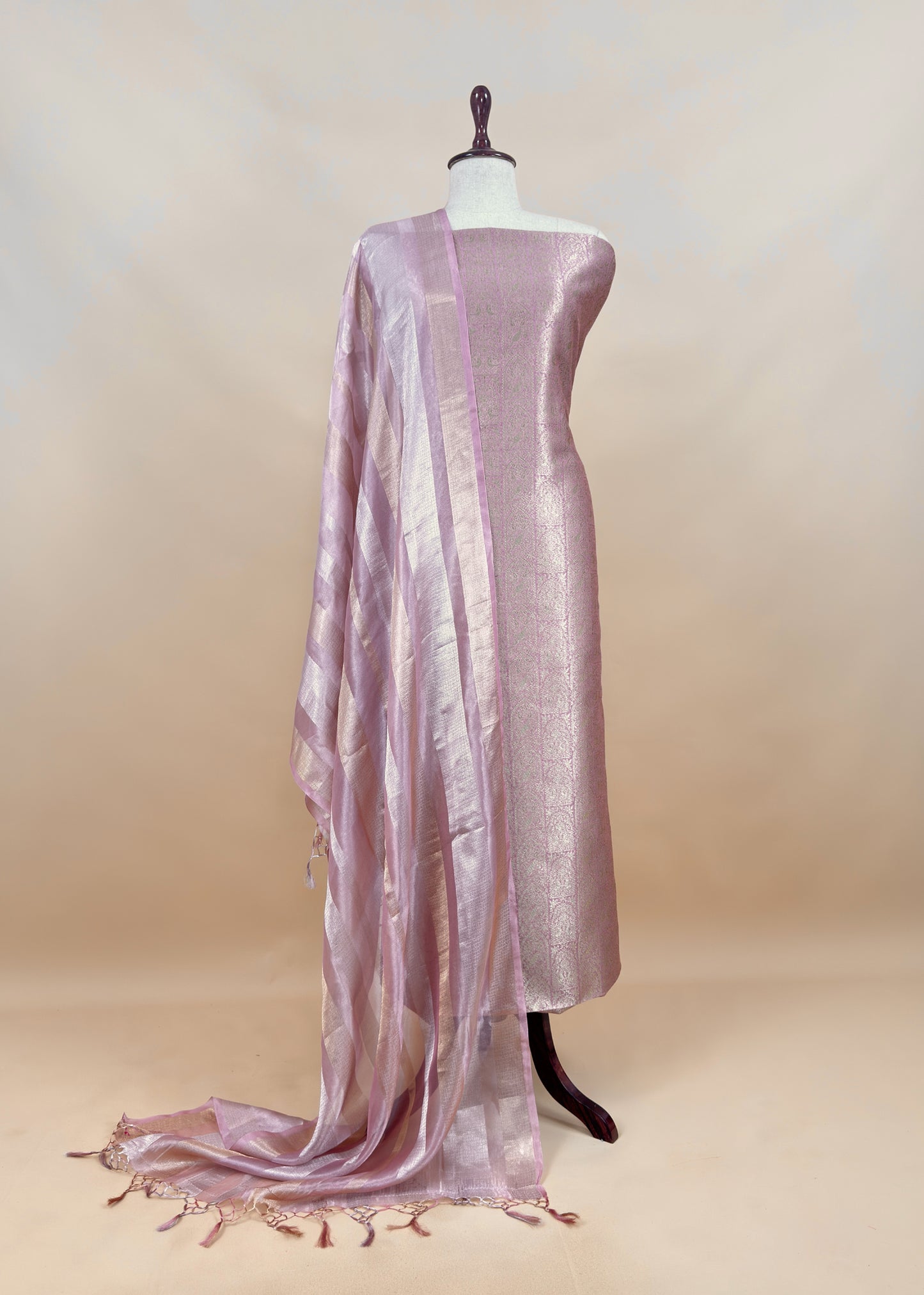 Pink Brocade Silk Kurta And Zari Panel Silk Dupatta