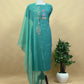 Turquoise Chanderi kurta With Organza Dupatta Having Zari Pichwai Embroidery