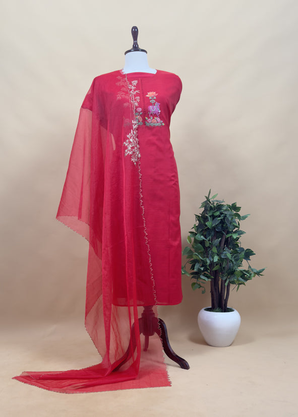 Turquoise Chanderi kurta With Organza Dupatta Having Zari Pichwai Embroidery