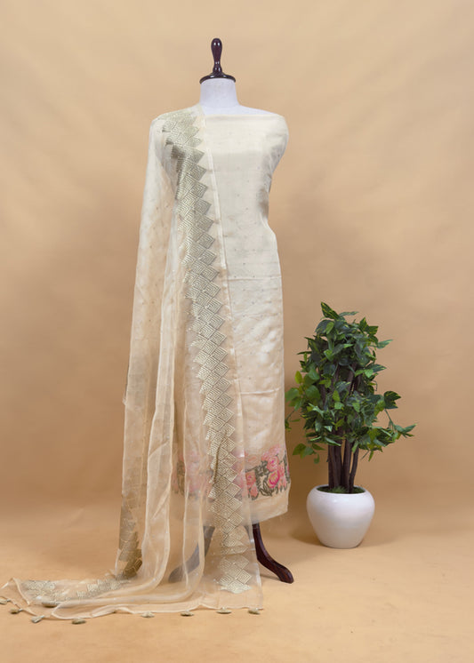 Butter Yellow French Roses Organza Silk kurta And Dupatta With Pastel Embroidery