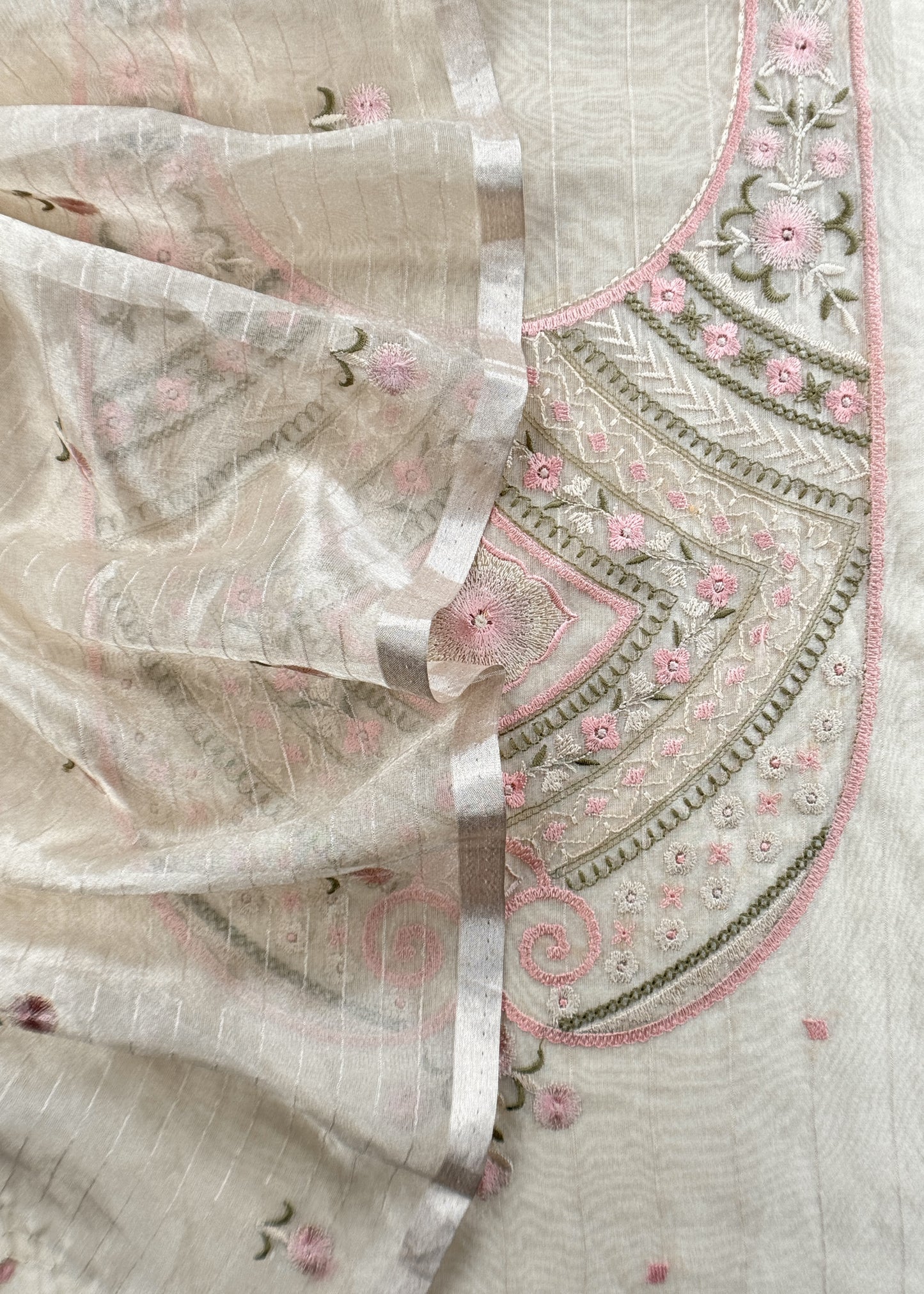 Eden Ivory Tissue Silk Suit Fabric With Resham Embroidery