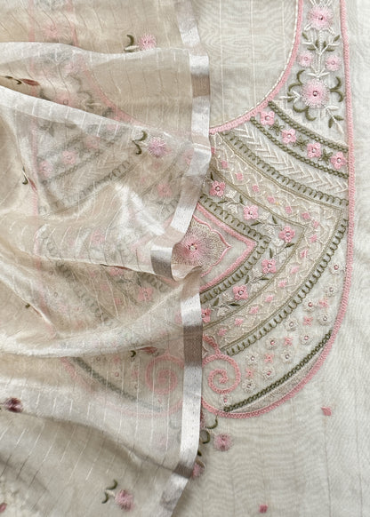 Eden Ivory Tissue Silk Suit Fabric With Resham Embroidery
