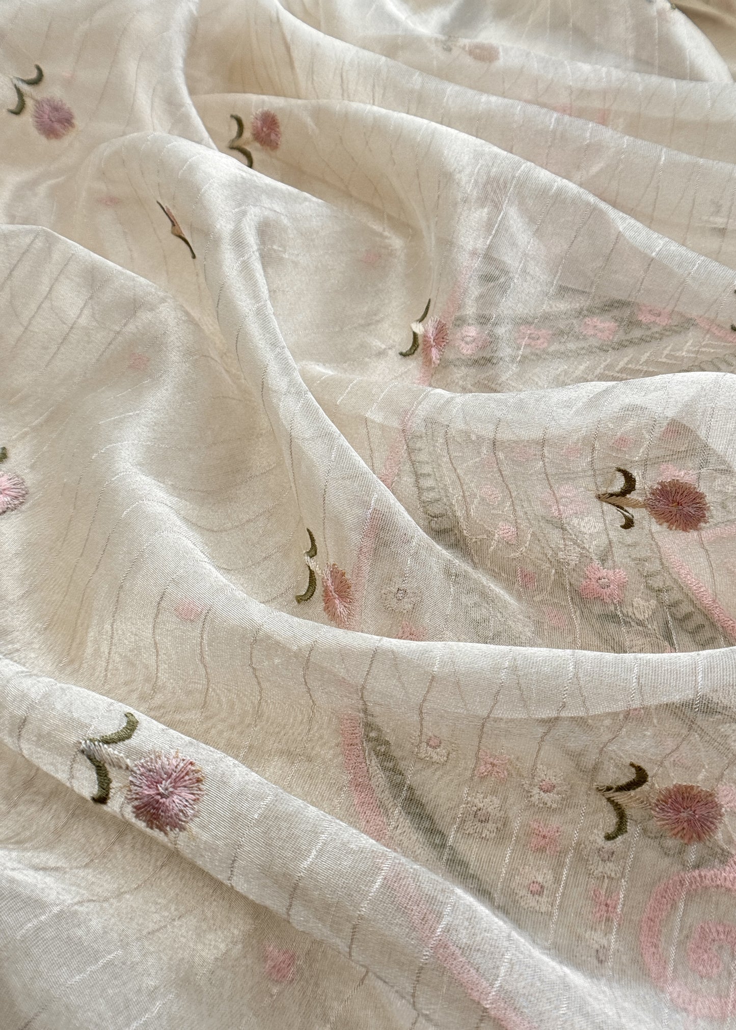 Eden Ivory Tissue Silk Suit Fabric With Resham Embroidery