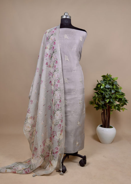 Chikoo Grey Organza Kurta embellished  