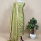 Jade Green Handloom Linen Silk Hand Painted Suit Fabric With French knot And Kantha Handwork