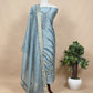 Jade Green Handloom Linen Silk Hand Painted Suit Fabric With French knot And Kantha Handwork