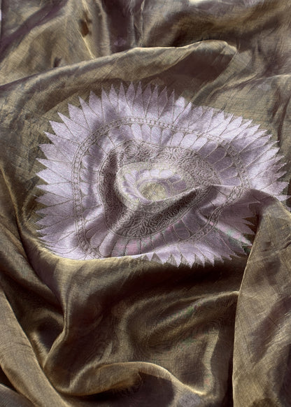 Mouse Handloom Tissue Silk Suit With Kadwa Weaves