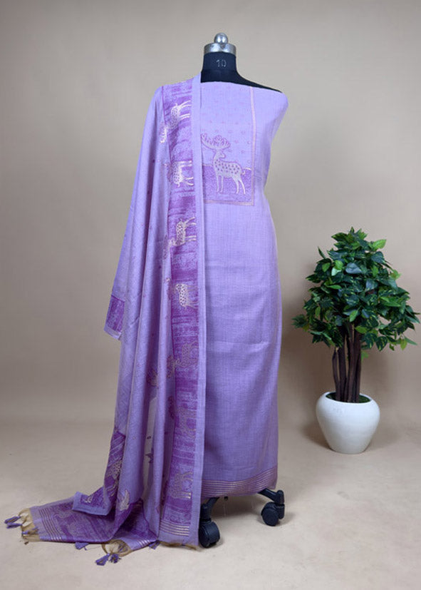 Purple Jamdani Weaving Unstitched Suit With Dupatta