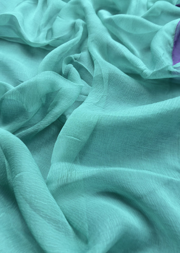 Turquoise And Violet Chanderi Kurta With Ombre Chiffon Dupatta With Dori Embroidery