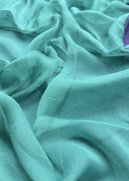 Turquoise And Violet Chanderi Kurta With Ombre Chiffon Dupatta With Dori Embroidery