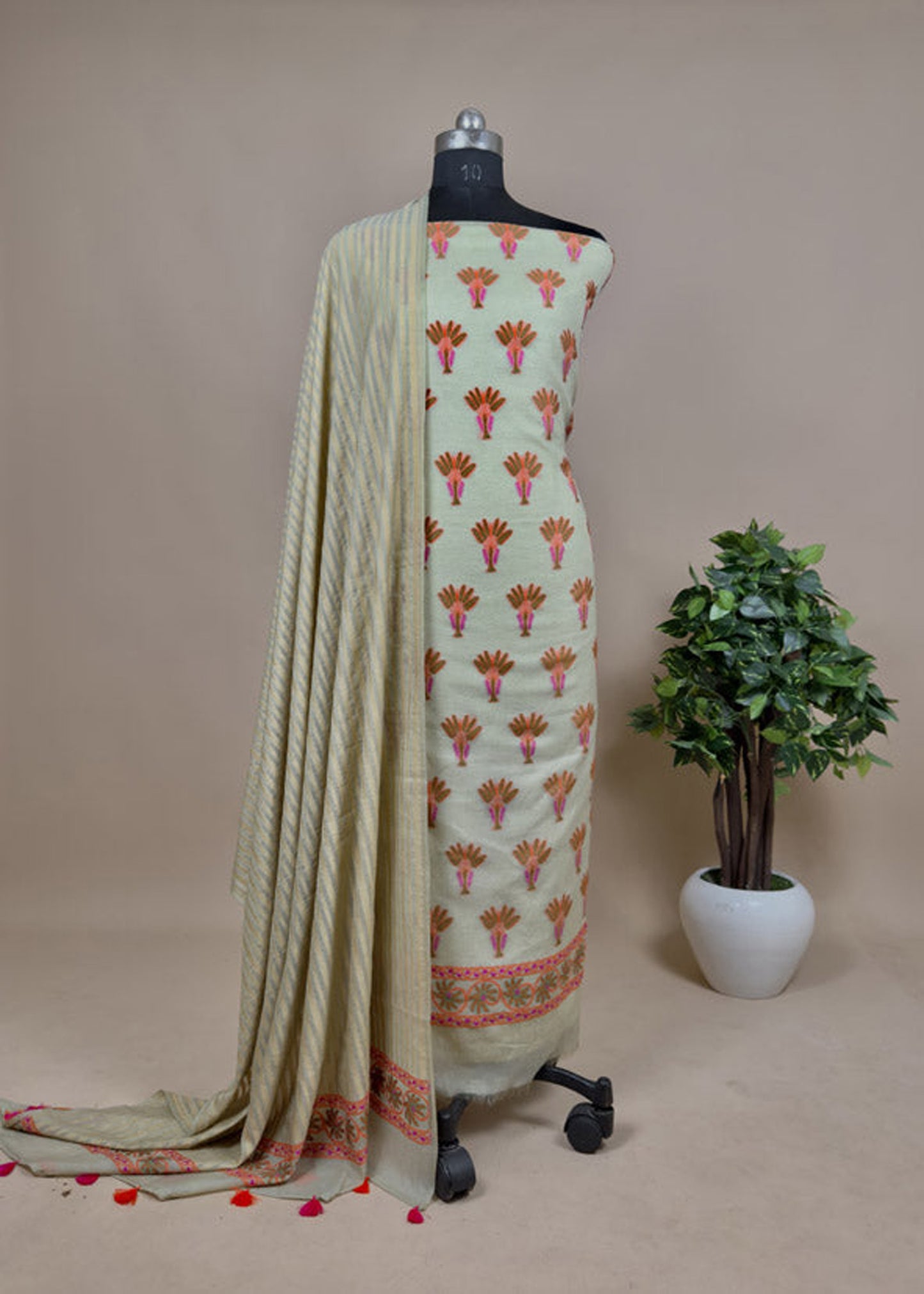 Handwoven Meenakari Unstitched Suit In Pure Cotton.