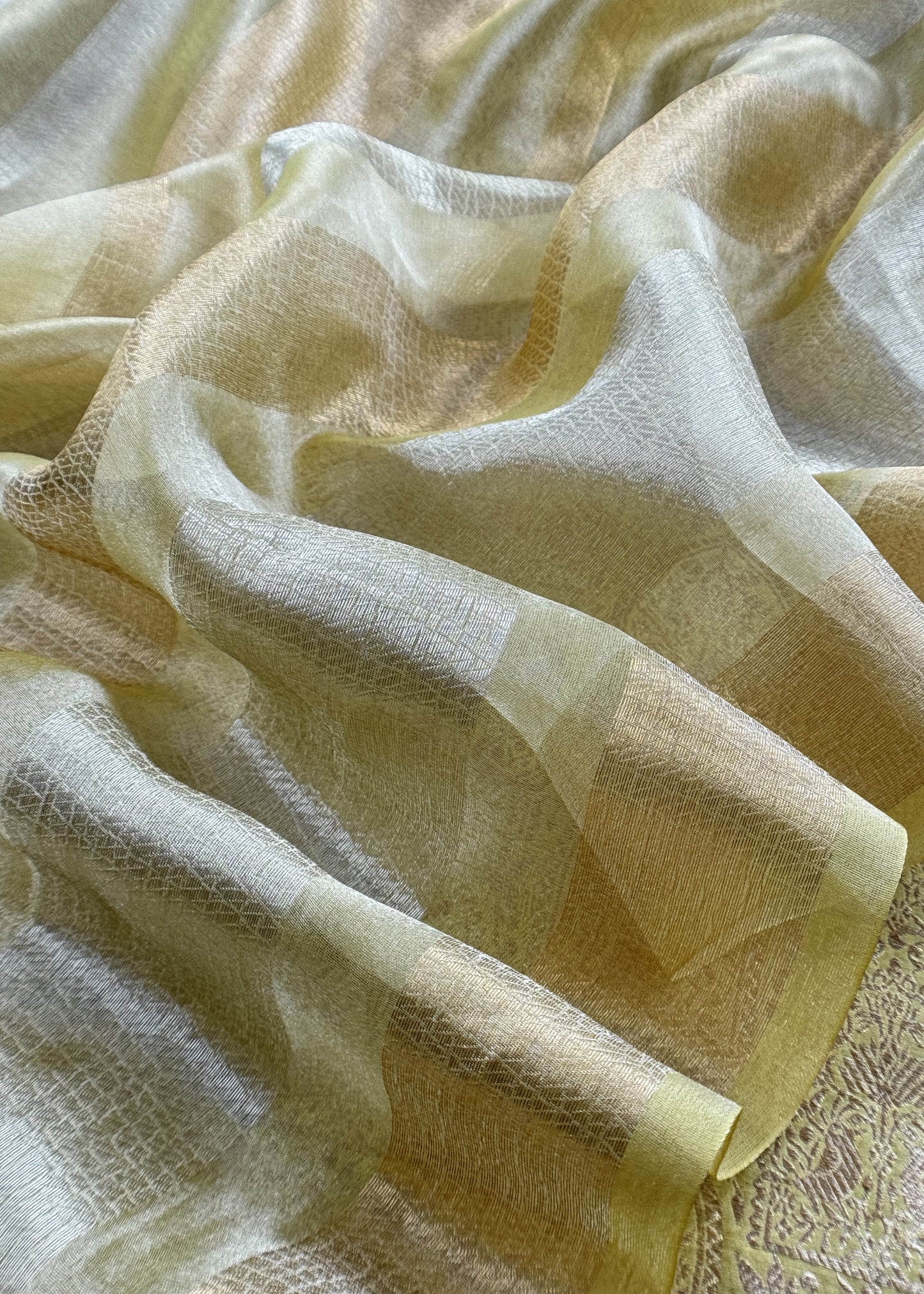 Lime yellow Brocade Silk Kurta And Zari Panel Silk Dupatta