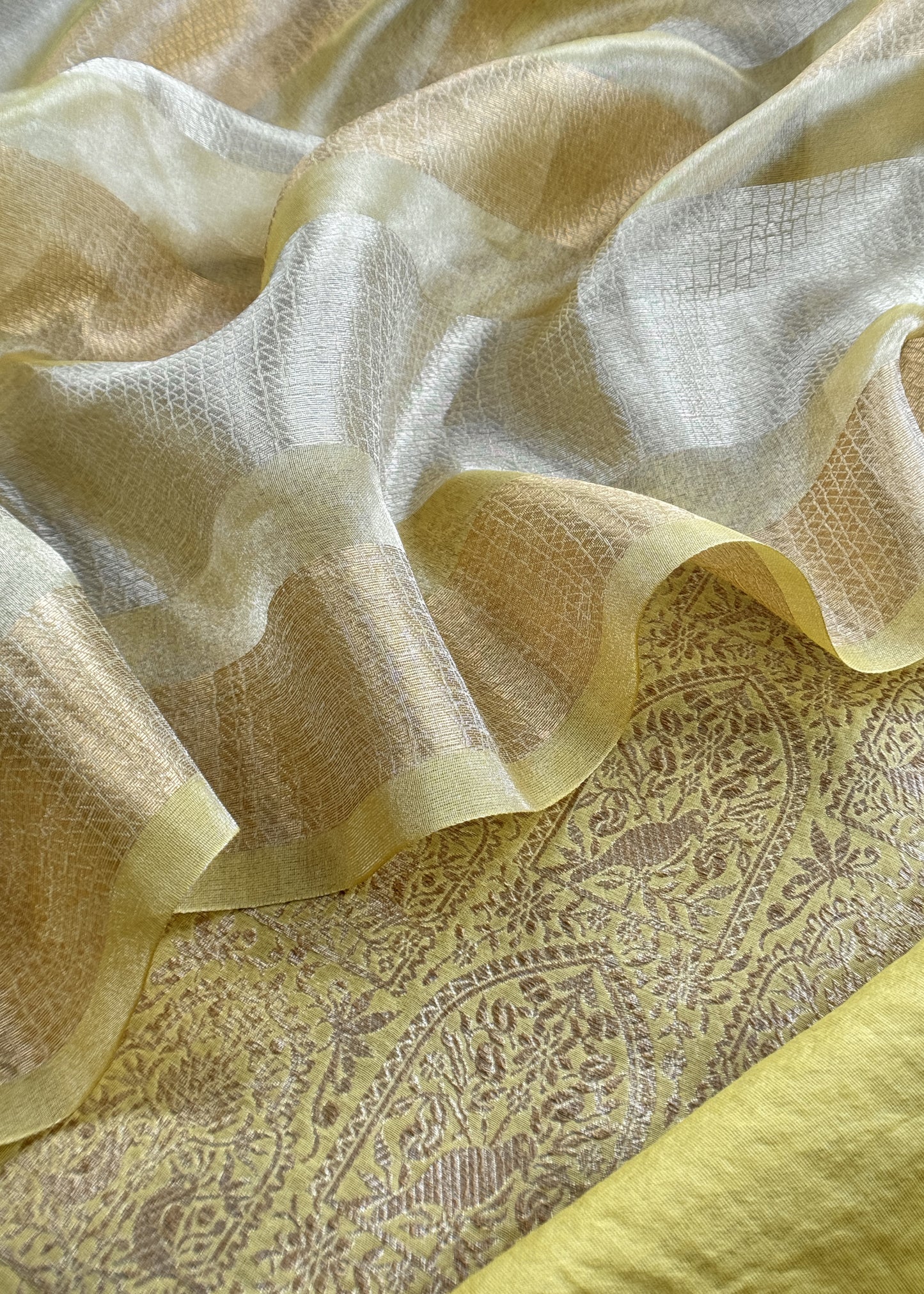 Lime yellow Brocade Silk Kurta And Zari Panel Silk Dupatta