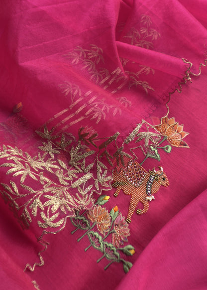 Pink Chanderi kurta with Organza Dupatta Having Zari Pichwai Embroidery