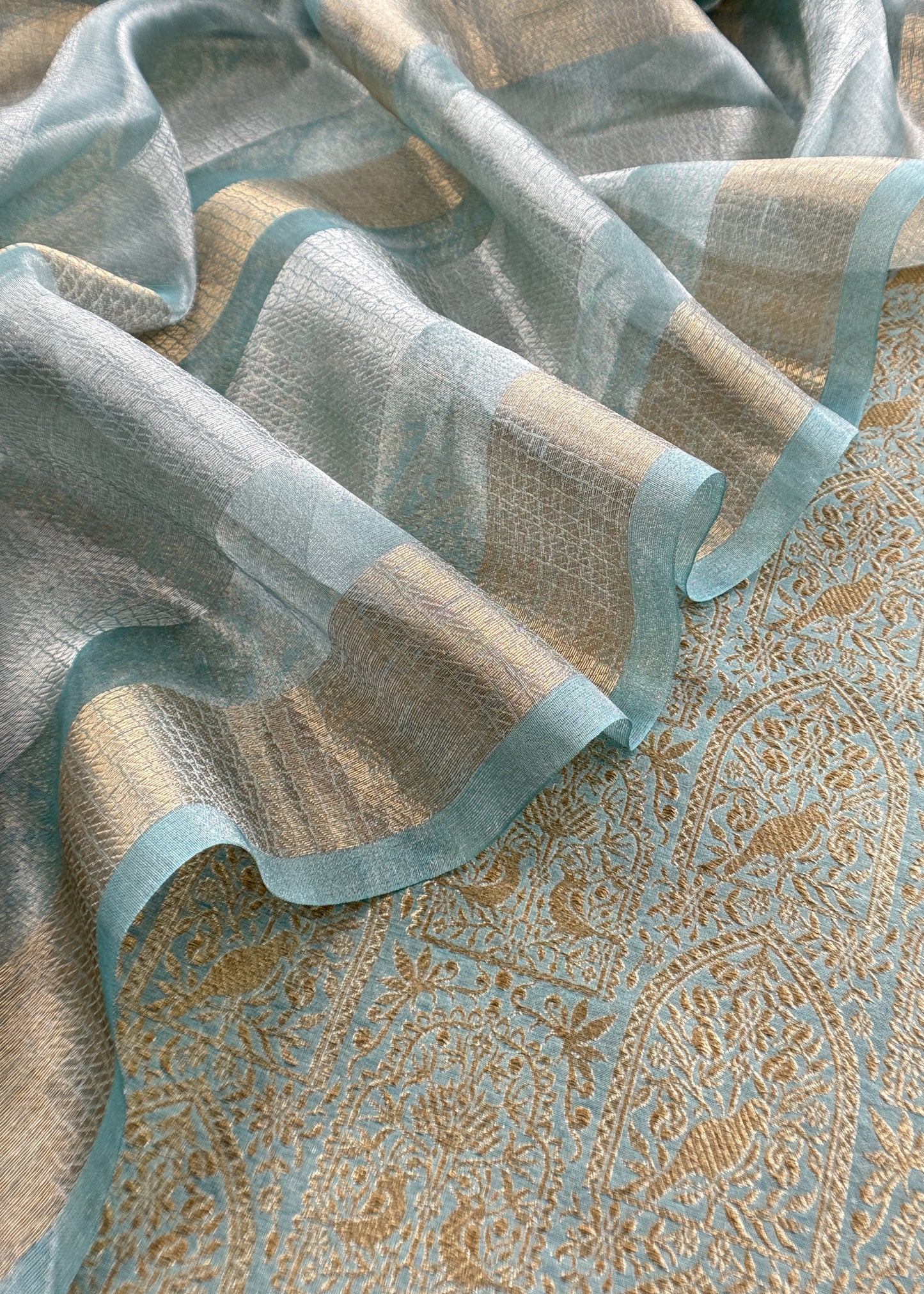 Blue Brocade Silk Kurta And Zari Panel Silk Dupatta