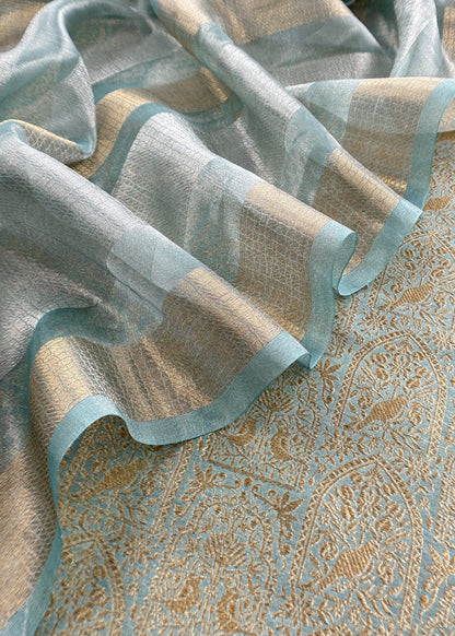 Blue Brocade Silk Kurta And Zari Panel Silk Dupatta