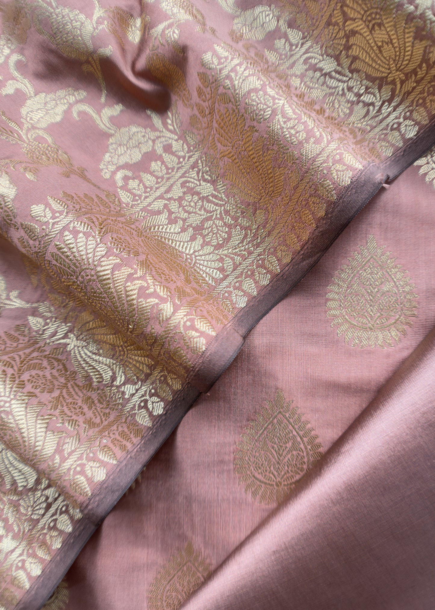 Pink Banarasi unstitched suit with zari weaving