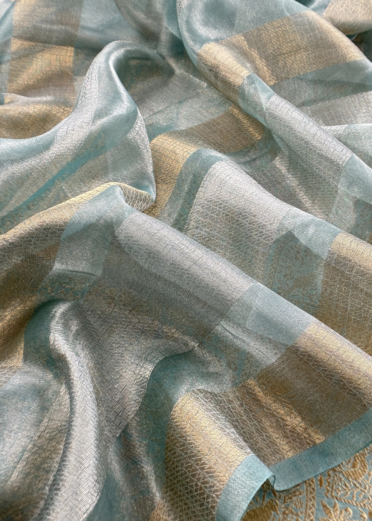 Blue Brocade Silk Kurta And Zari Panel Silk Dupatta