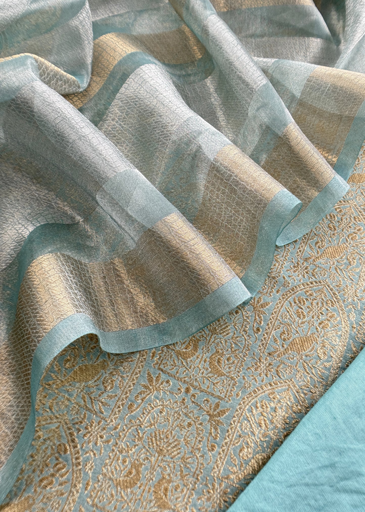 Blue Brocade Silk Kurta And Zari Panel Silk Dupatta