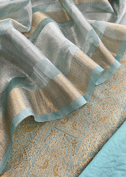 Blue Brocade Silk Kurta And Zari Panel Silk Dupatta