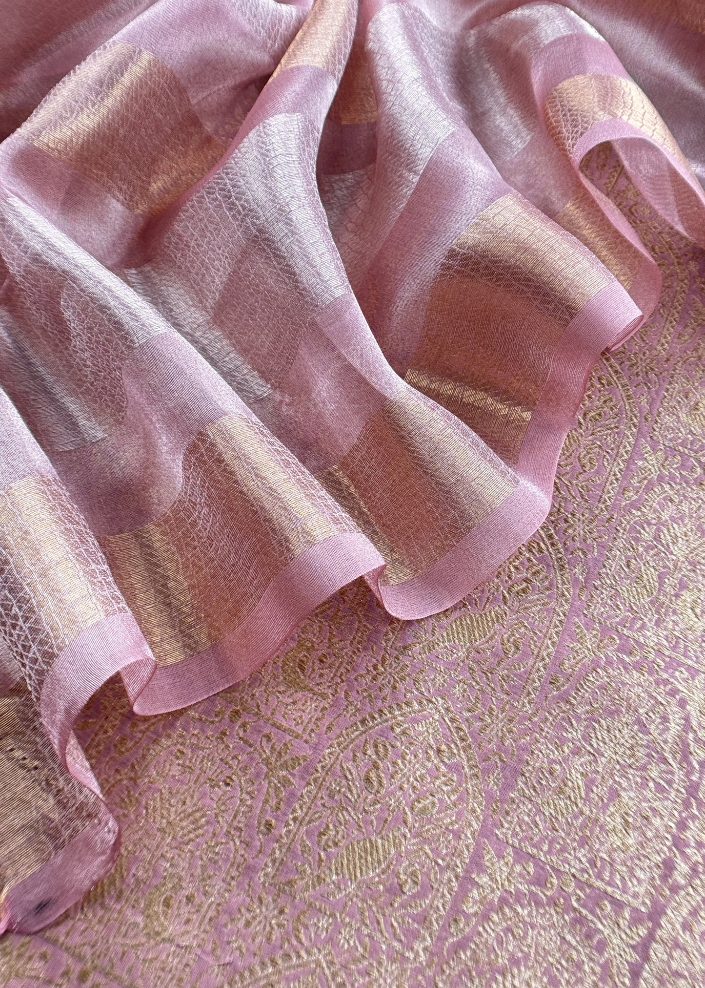 Pink Brocade Silk Kurta And Zari Panel Silk Dupatta