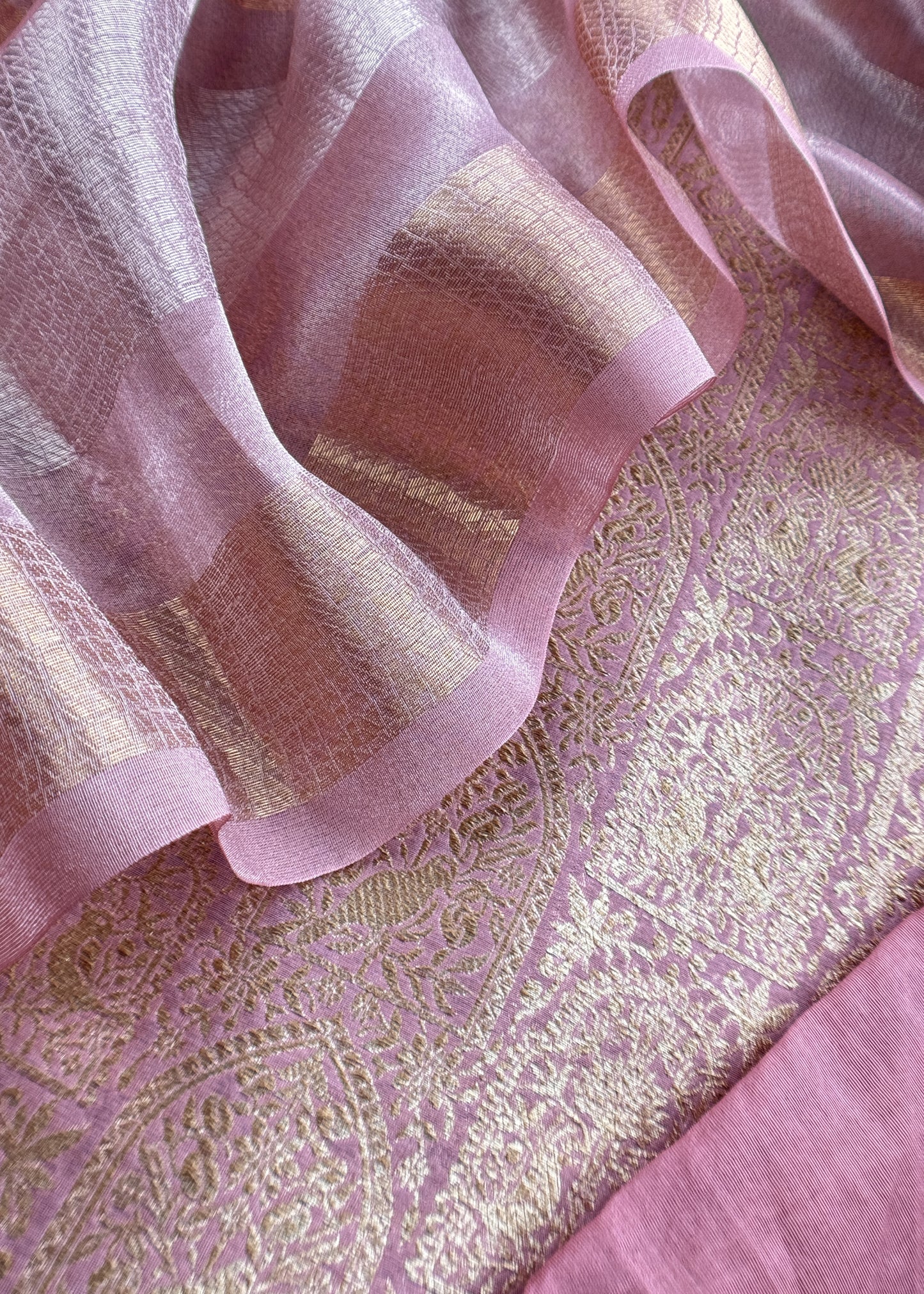 Pink Brocade Silk Kurta And Zari Panel Silk Dupatta