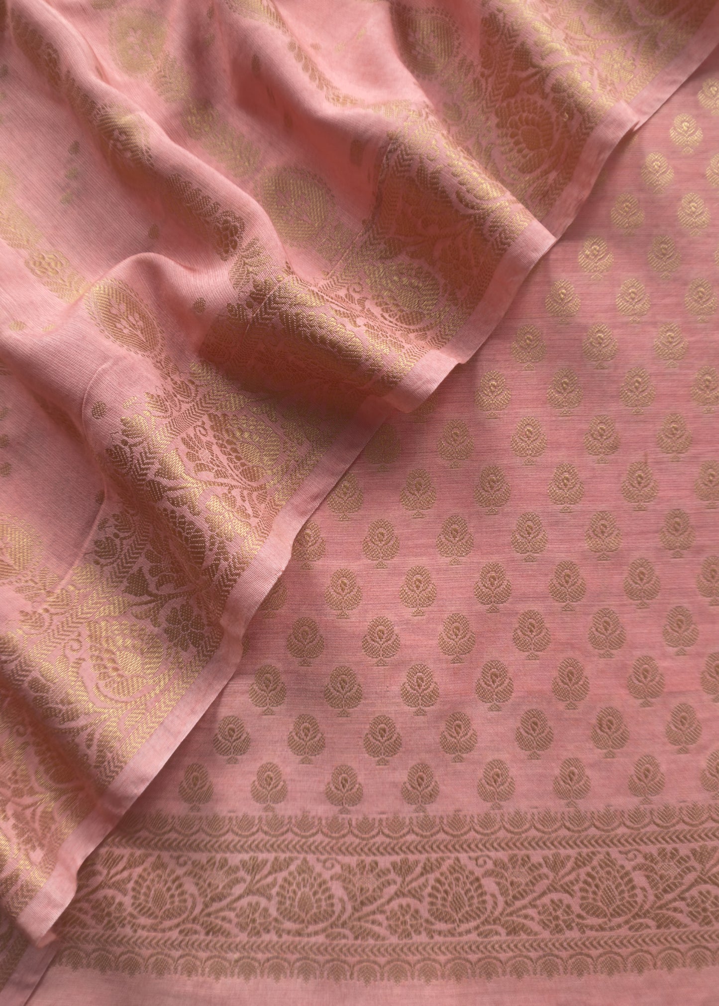 Pink Banarasi Cotton Unstitched Suit With Resham Weaving