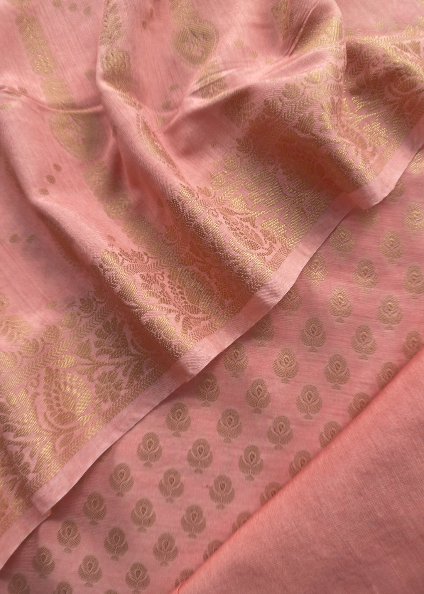 Pink Banarasi Cotton Unstitched Suit With Resham Weaving