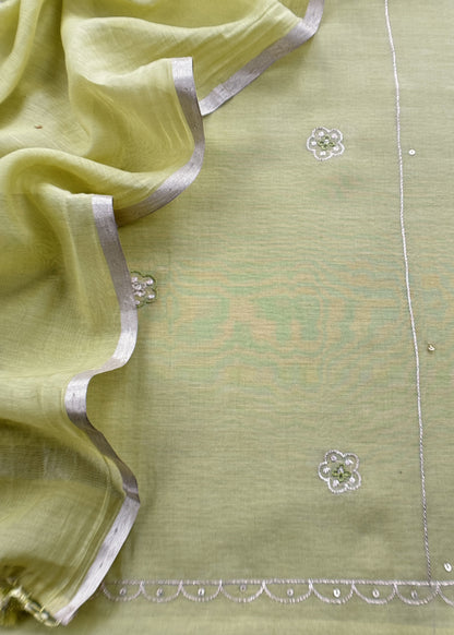 Light Green Mulmul Suit And Dupatta In Dori work