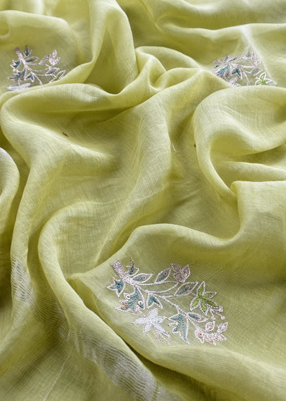 Light Green Mulmul Suit And Dupatta In Dori work