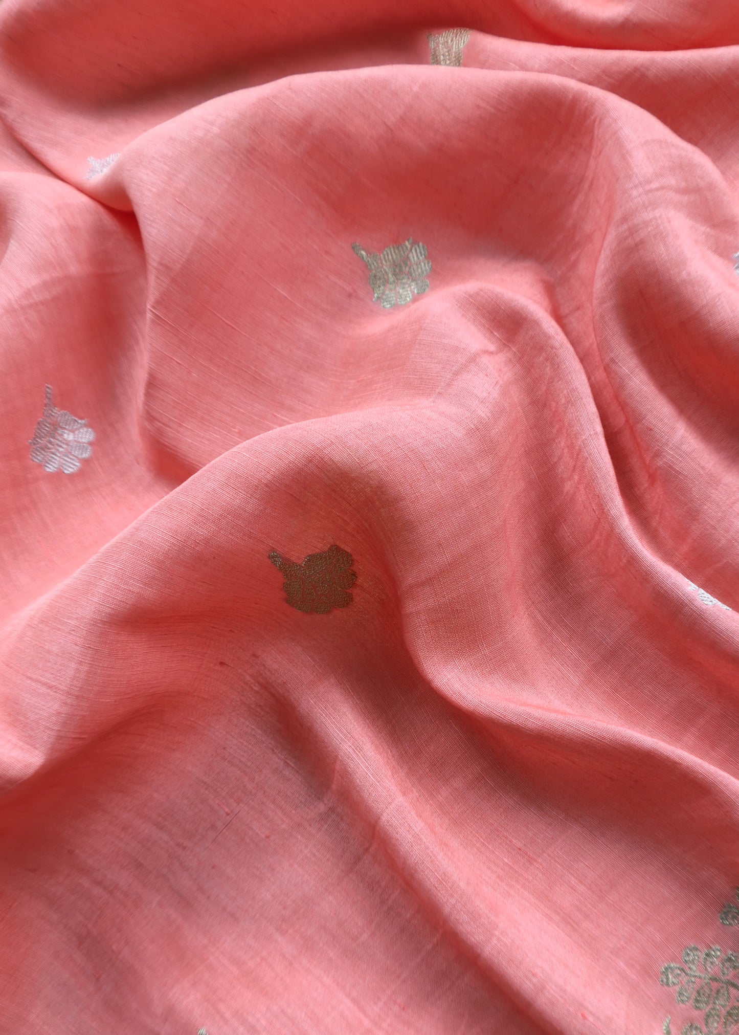 Pink Handloom Linen Silk With Kadwa Weaves