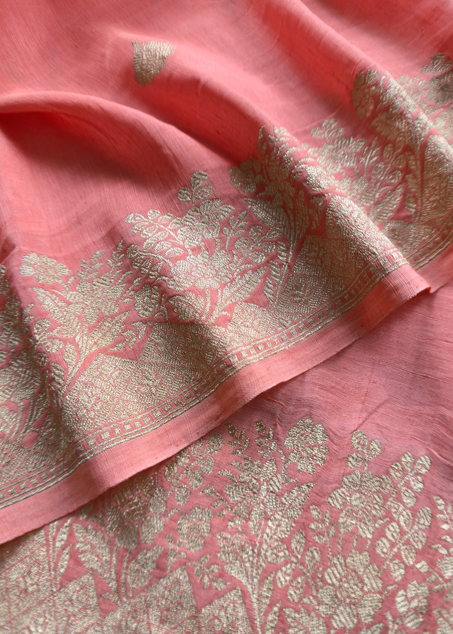 Pink Handloom Linen Silk With Kadwa Weaves