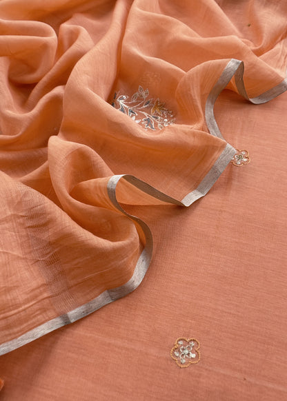 Orange Mulmul Suit And Dupatta In Dori work